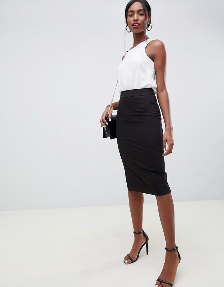 Asos Design Mix & Match High Waisted Pencil Skirt With Split-black