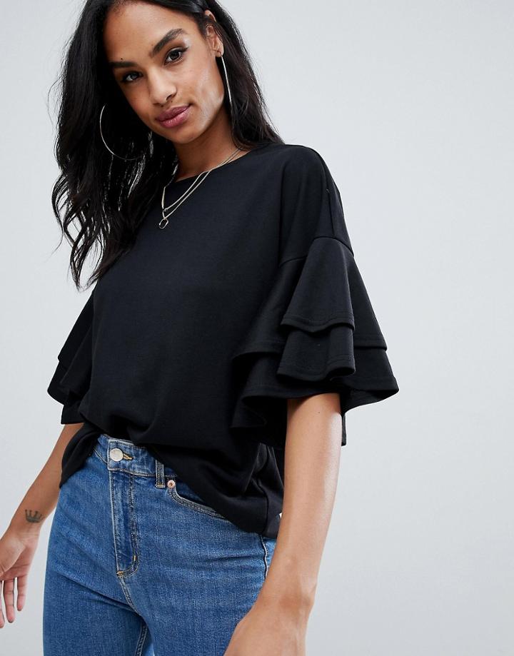 Ax Paris Frill Sleeve Top - Black