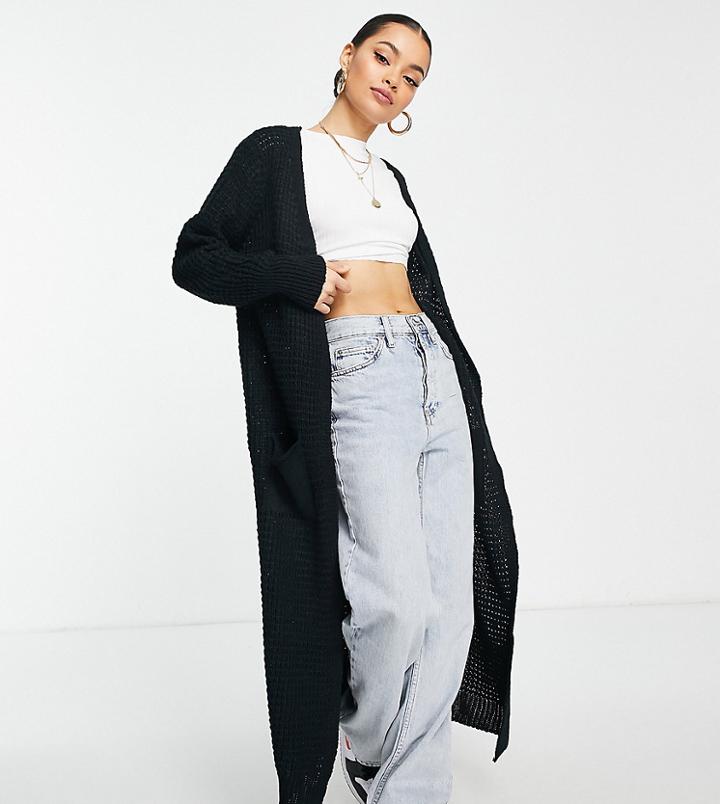 Parisian Petite Long Cardigan With Pockets In Black