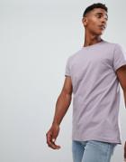 Asos Design T-shirt With Roll Sleeve In Purple - Purple