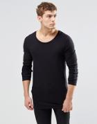 Asos Longline Muscle Long Sleeve T-shirt With Scoop Neck In Black - Black