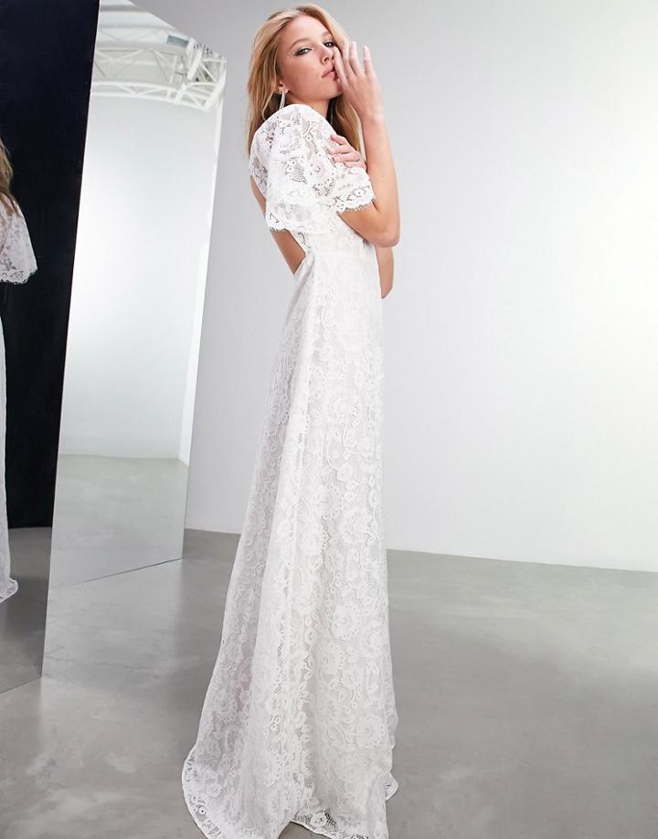 Asos Edition Olivia Lace Flutter Sleeve Wedding Dress-white