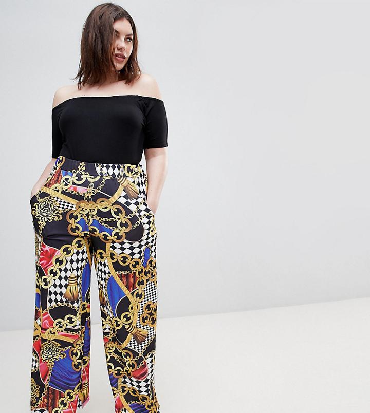 Pink Clove Wide Leg Pants In Luxe Vintage Print - Multi