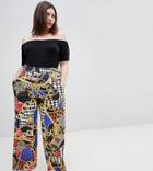 Pink Clove Wide Leg Pants In Luxe Vintage Print - Multi