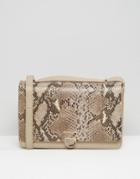 Modalu Leather Shoulder Bag With Chain Strap In Faux Snakeskin - Beige
