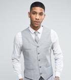 Noak Skinny Wedding Suit Vest In Linen Nepp - Gray