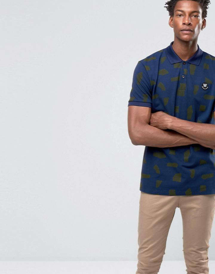 Wood Wood Brian Rip Print Polo - Blue