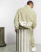 Asos Dark Future Oversized Quarter Zip Sweatshirt In Teddy Fleece With Back Logo Embroidery In Neutral - Part Of A Set