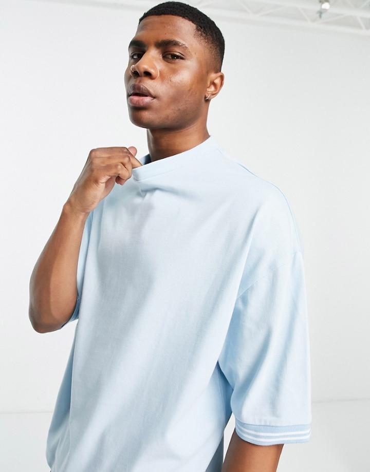 Asos Design Oversized T-shirt With Half Sleeves In Blue With Sleeve Tipping