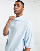 Asos Design Oversized T-shirt With Half Sleeves In Blue With Sleeve Tipping