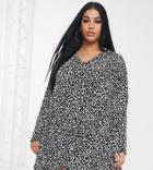 Missguided Plus Button Through Smock Dress In Polka Dot Print-multi