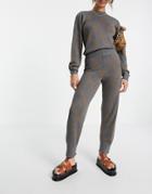 Y.a.s Knitted Pant Set In Brown And Gray Criss Cross-grey