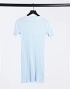 Weekday Elaine Recycled Plisse Lettuce Hem Mini Dress In Light Blue-blues