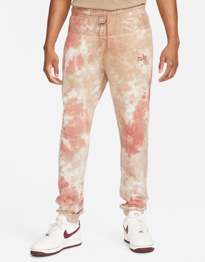 Nike Seasonal Classics Pack Color Dye Logo Casual Fit Cuffed Sweatpants In Dusty Orange