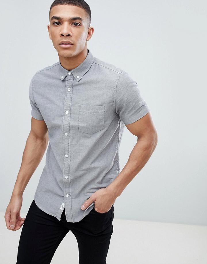 Burton Menswear Oxford Shirt In Textured Gray - Gray