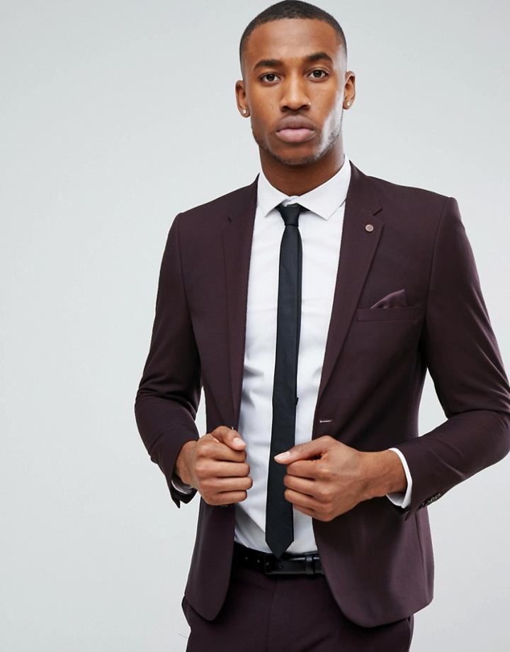 Burton Menswear Skinny Suit Jacket In Dark Burgundy - Brown