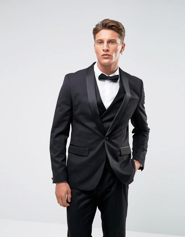 Farah Skinny Tuxedo Suit Jacket - Black