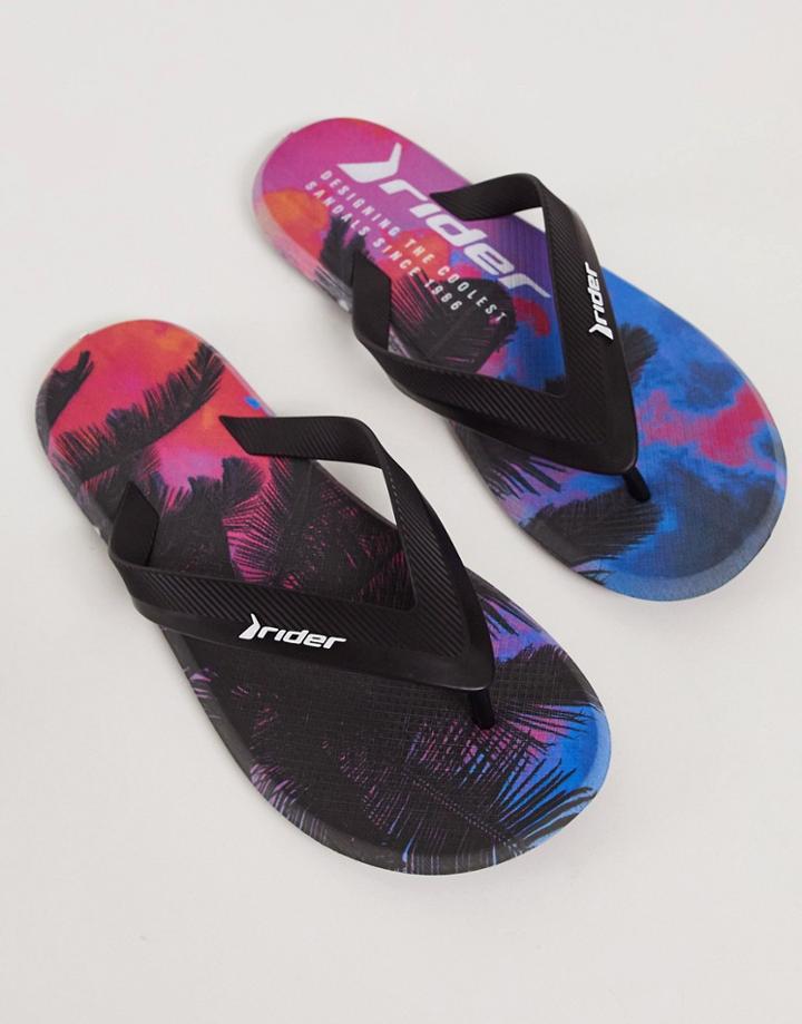 Rider R1 Energy Print Flip Flops In Black