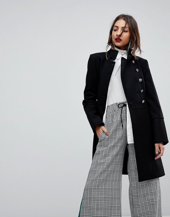 Mango Flare Sleeve Button Military Coat - Black