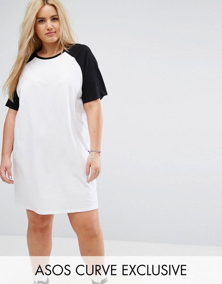Asos Curve T-shirt Dress With Contrast Raglan Sleeves - White