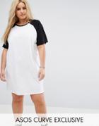 Asos Curve T-shirt Dress With Contrast Raglan Sleeves - White