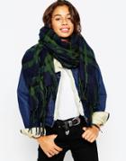 Asos Oversized Scarf In Geo Check With Tassels - Green