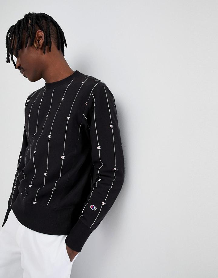 Champion Sweatshirt With Stripe Logo Print In Black - Black
