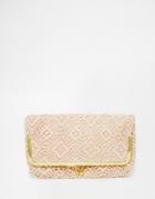 Daisy Street Fold Over Clutch Bag With Lace Overlay - Pink