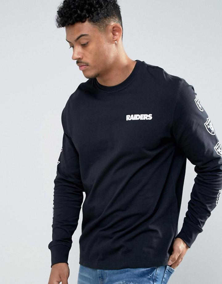 New Era Long Sleeve T-shirt With Raiders Sleeve Print - Black