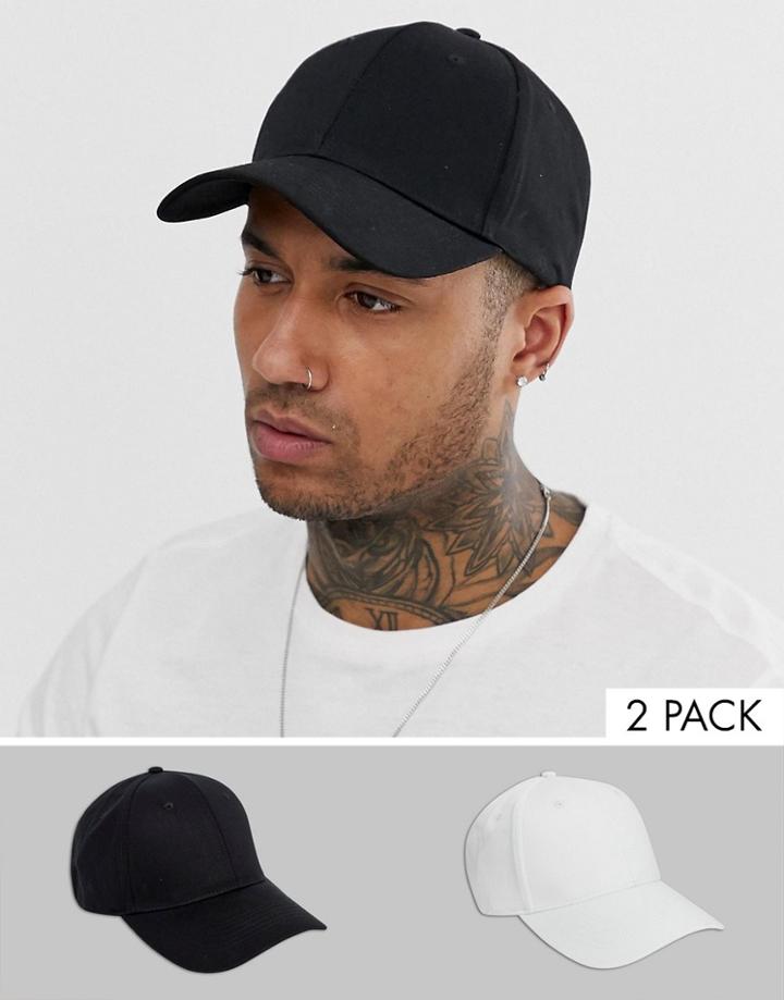 Asos Design 2 Pack Baseball Cap In Black And White Save-multi