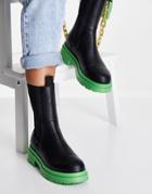 Topshop Kylie Chunky Chelsea Boot In Black And Green-multi