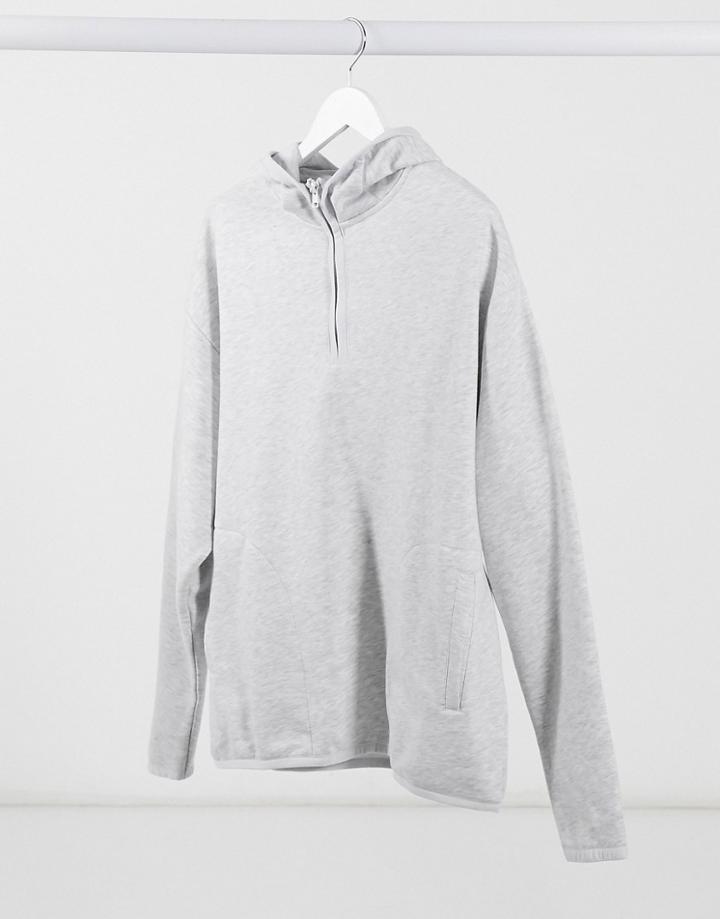 Asos Design Hoodie With Half Zip And Side Split In White Marl