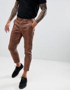 Asos Design Slim Cropped Pants In Snake Print - Brown