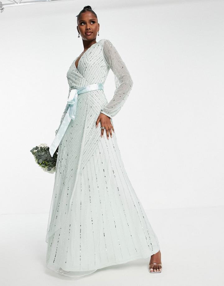 Frock And Frill Bridesmaid Wrap Maxi Dress In Dusty Sage-green