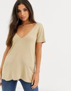 Asos Design Oversized V Front And V Back T-shirt In Stone
