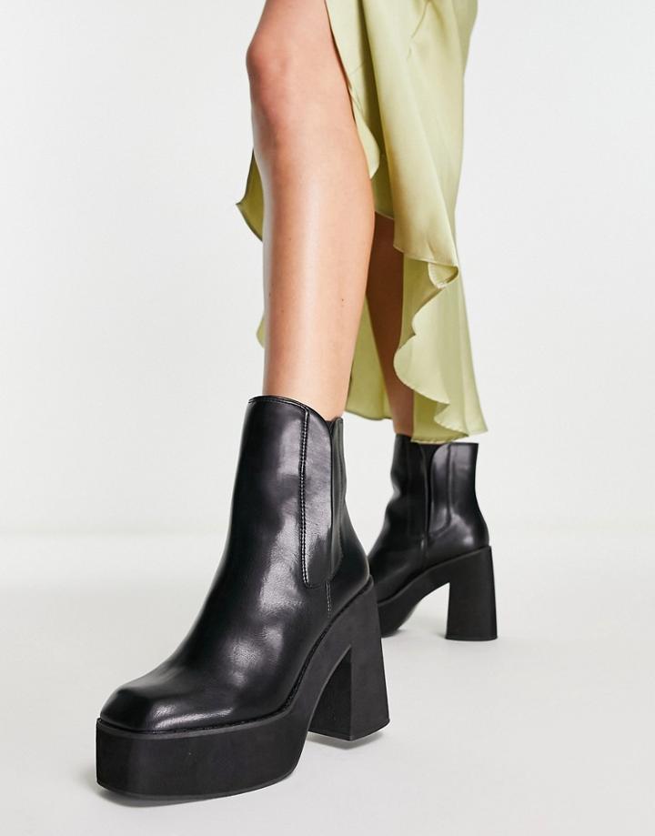 Topshop Harlow Platform High Heeled Chelsea Boot In Black