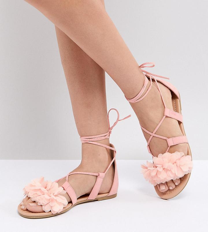 Asos Faa Tie Leg Flat Sandals - Pink