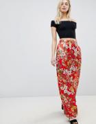 Qed London Wide Leg Floral Pants - Red