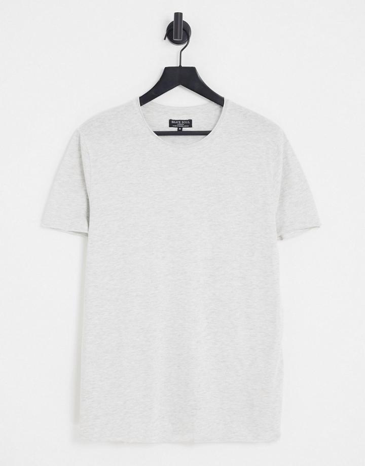 Brave Soul Raw Edge T-shirt In Ecru Heather-white