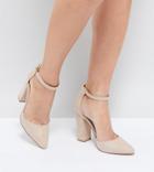 Truffle Collection Pointed Block Heels - Beige