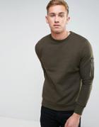 Brave Soul Crew Neck Military Sweat - Green