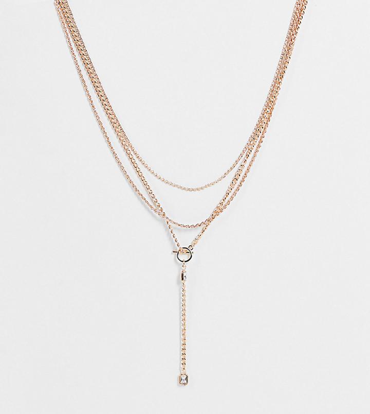 Asos Design Curve Multirow Necklace In Lariat Design-gold