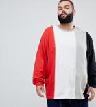 Asos Design Plus Oversized Longline Long Sleeve T-shirt With Vertical Color Block - Multi