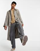 Asos Design Oversized Trench Coat In Stone Check-neutral