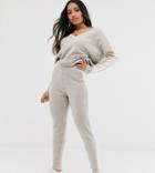 Asos Design Petite Two-piece Knitted Jogger With Tipping - Stone