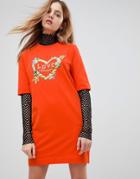 Love Moschino Birds And The Bees Print Dress - Orange