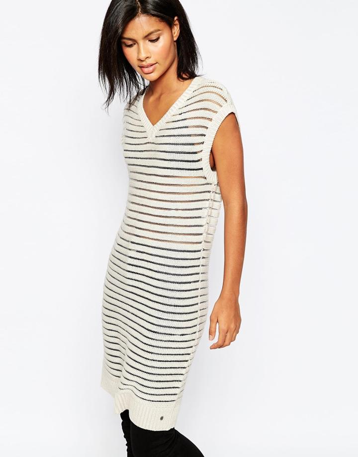 Only Open Knit Longline Sweater - Pumice Stone