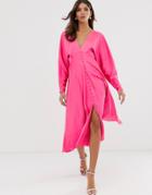 Asos Edition Lattice Back Midi Dress In Satin - Pink
