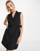 In The Style X Billie Faiers Sleeveless Tuxedo Dress With Belt In Black