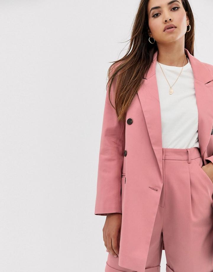 Asos Design Oversized Double Breasted Dad Suit Blazer - Pink